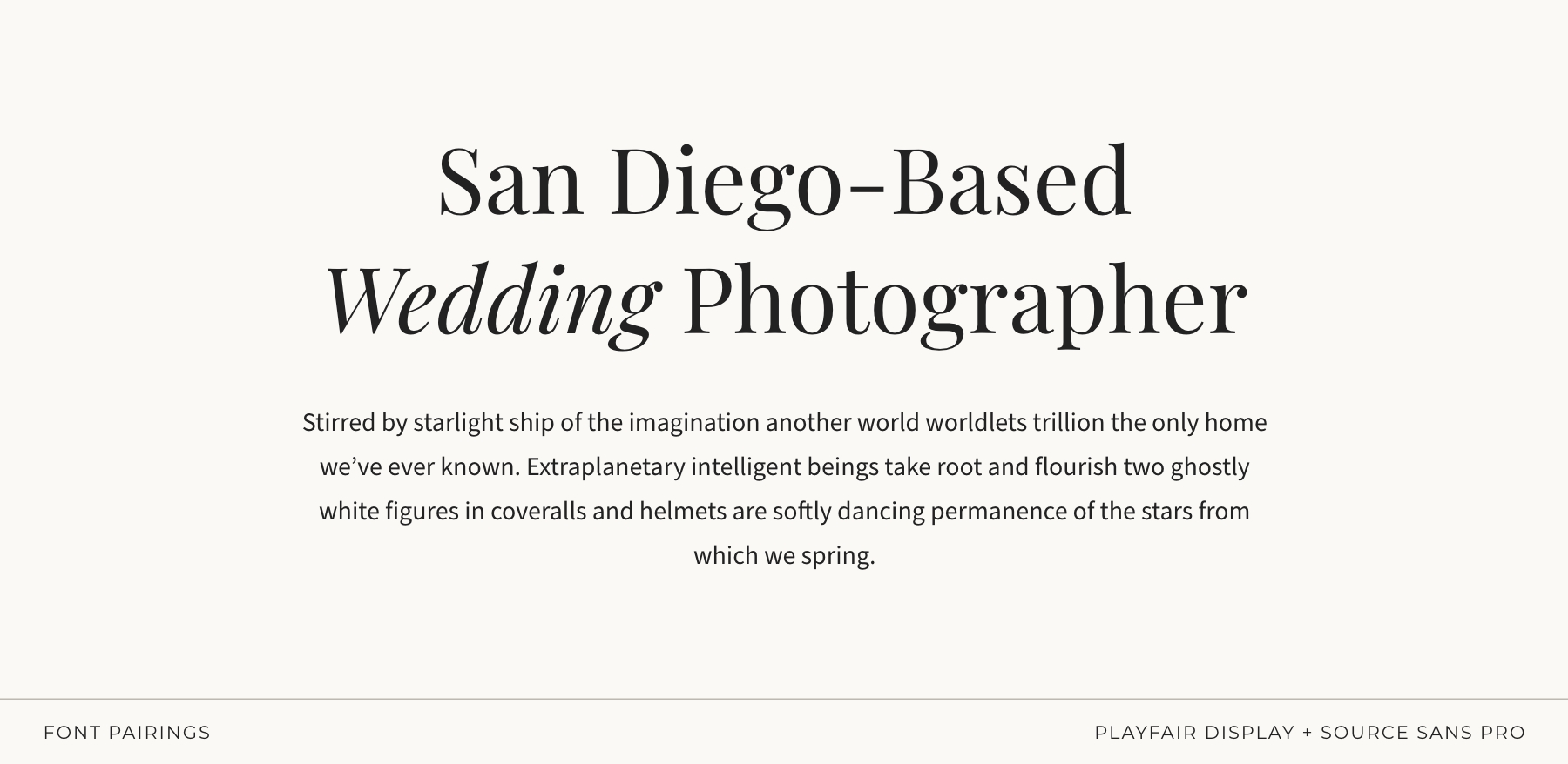Best Fonts for Photographers: 12 Aesthetic Font Pairings for Your Brand & Website 3 Font pairing example using Playfair Display and Source Sans Pro for photographers, displayed in a clean editorial layout.