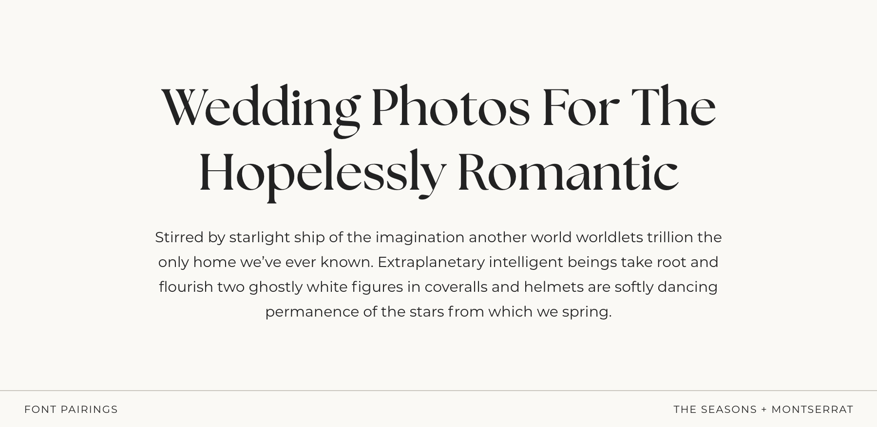 Best Fonts for Photographers: 12 Aesthetic Font Pairings for Your Brand & Website 7 Font pairing example using The Seasons and Motserrat for photographers, displayed in a clean editorial layout.