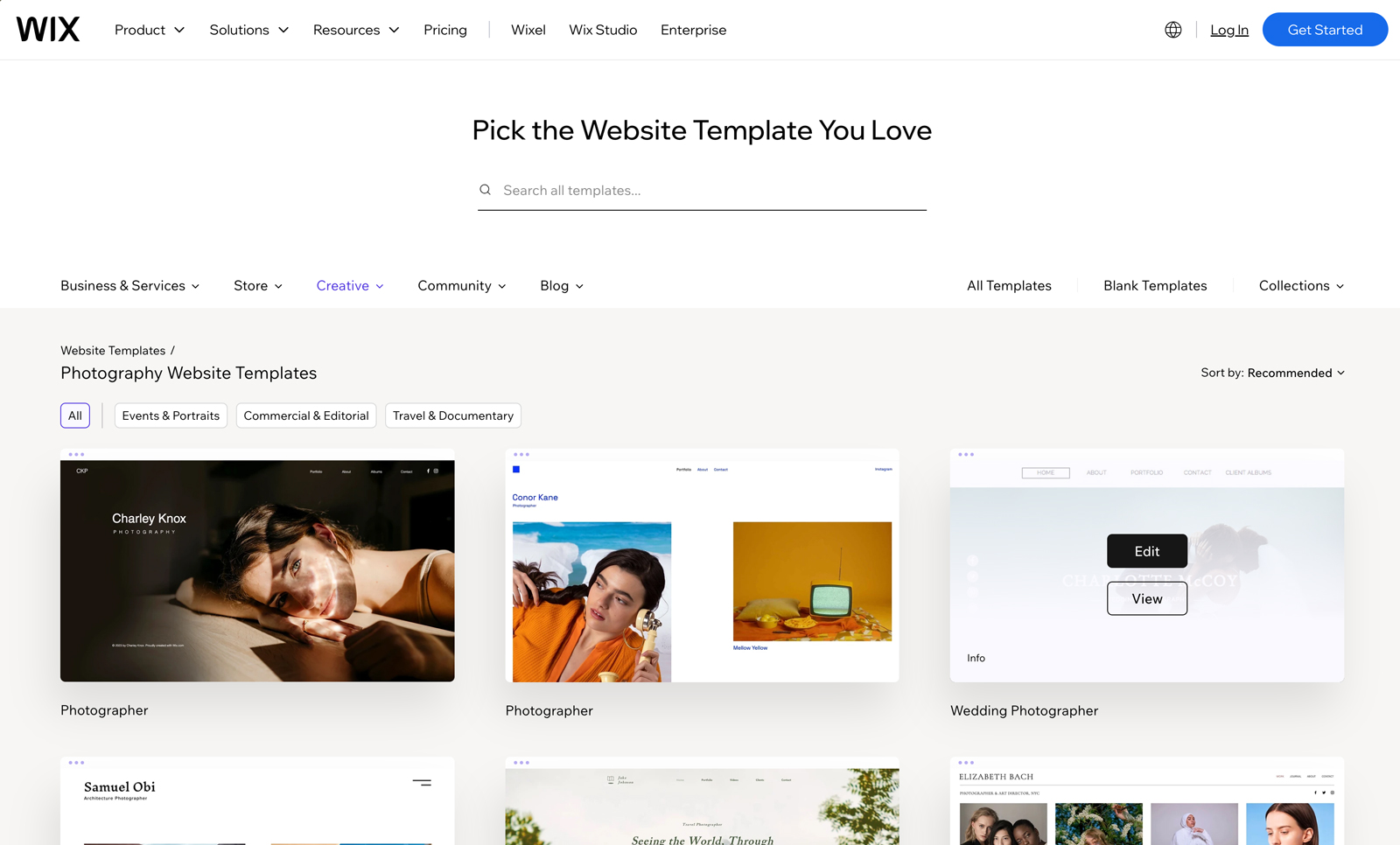 The Best FloThemes Alternatives for Photographers in 2025 6 Wix photography templates page screenshot used to compare website builders and FloThemes alternatives.